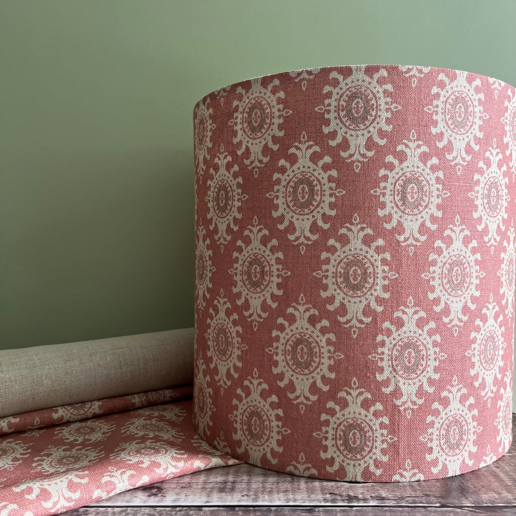 Peony and Sage Ikat in Soft Red Clay and Sludge on Stone Linen - offcut